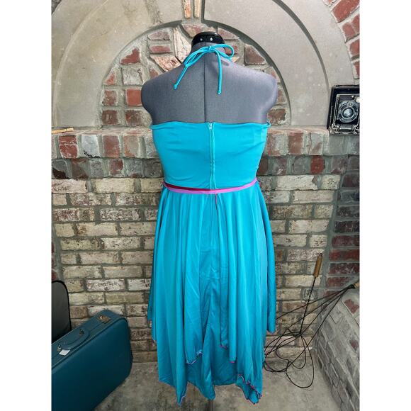 slip dress adjustable straps blue purple handkerchief hem - Picture 9 of 10